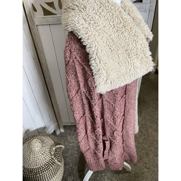 Anthropologie Sleeping on Snow Sweater Top Chunky Knit Sherpa Collar Sz Small - Picture 3 of 9